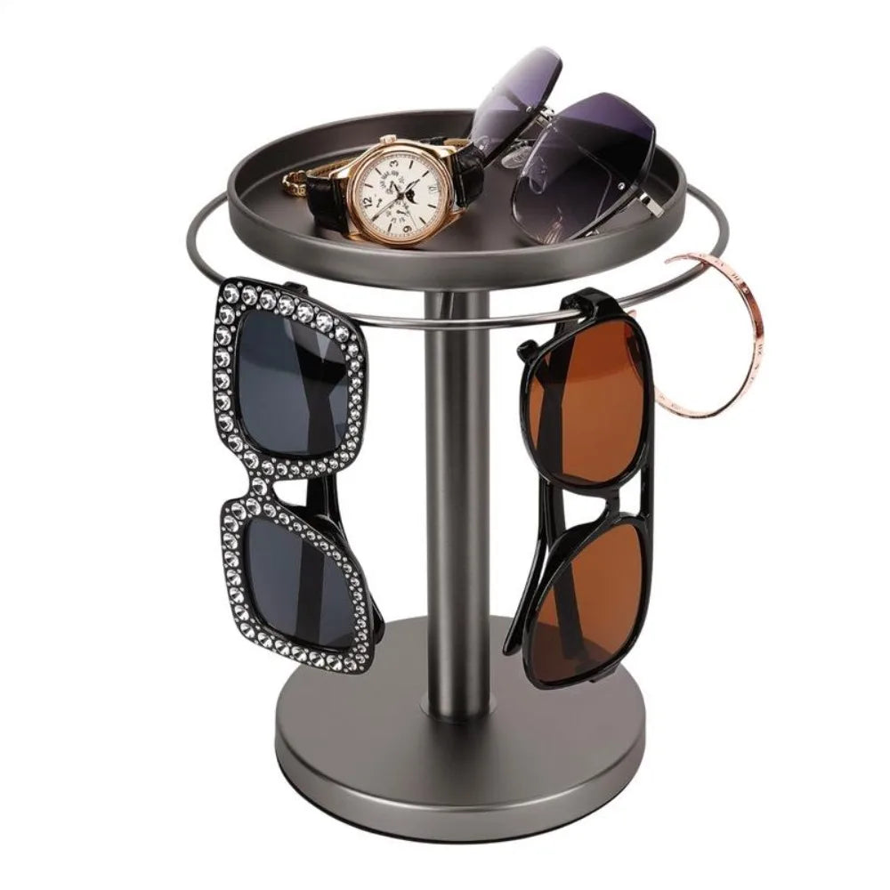 360° Rotating Glasses Stand Organizer Stainless Steel with Tray Eyeglass Display Rack Easy to Install Removable