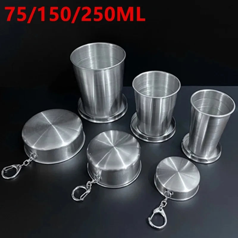 75/150/250ML Stainless Steel Folding Cup Camping Cookware Retractable Cup Teacups Teaware Camp Utensils Tableware Folded Cup New
