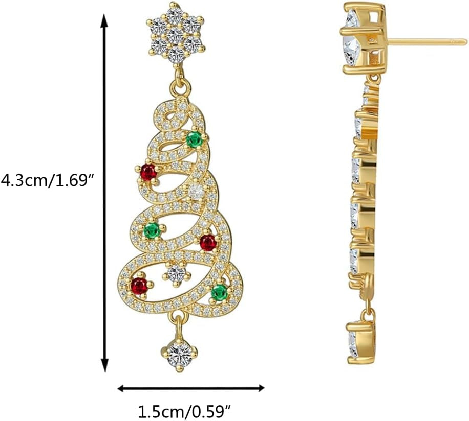Trendy Zircon Christmas Tree Stud Earrings for Women Crystal Star Dangle Earring Ear Jewelry Wedding Party Eardrop Gift