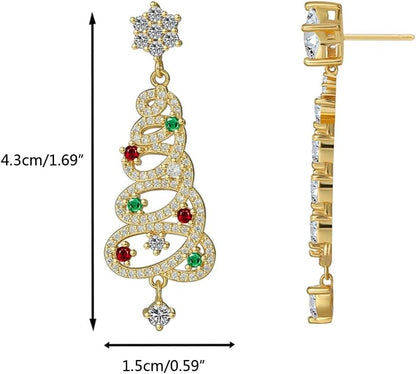 Trendy Zircon Christmas Tree Stud Earrings for Women Crystal Star Dangle Earring Ear Jewelry Wedding Party Eardrop Gift