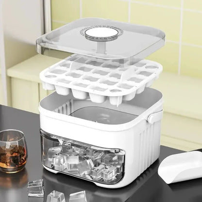 Asuwei 50-Cube Ice Maker Extra Large, Double-Layer Tray with Lid, Food-Safe Material, Easy Ice Release, Ideal for Parties Drinks
