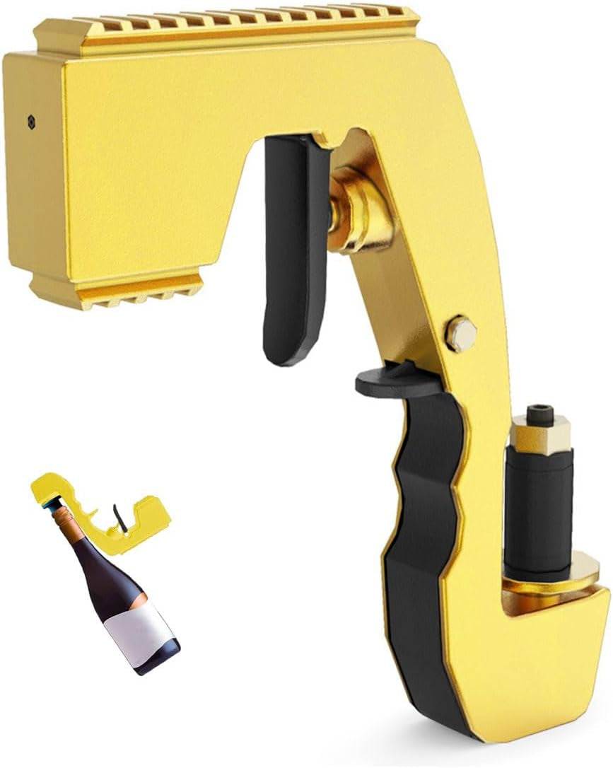 Champagne Gun，Champagne Gun for Parties - Lightweight Plastic Sprayer with Adjustable Rubber Plug，Portable &Safe Beer Shooter for Birthdays, Weddings，Easy Clean & Reusable(Gold)