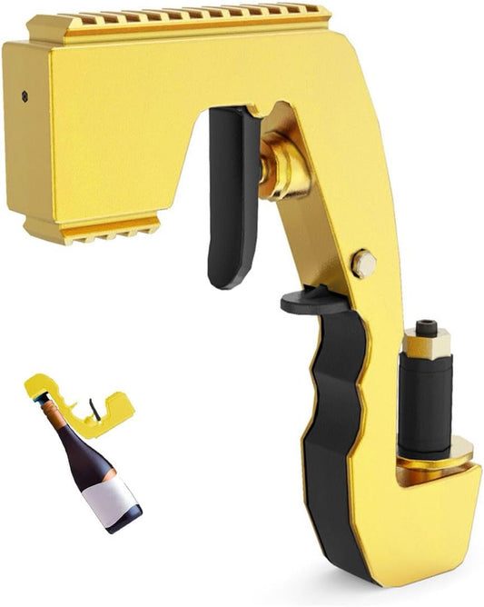 Champagne Gun，Champagne Gun for Parties - Lightweight Plastic Sprayer with Adjustable Rubber Plug，Portable &Safe Beer Shooter for Birthdays, Weddings，Easy Clean & Reusable(Gold)