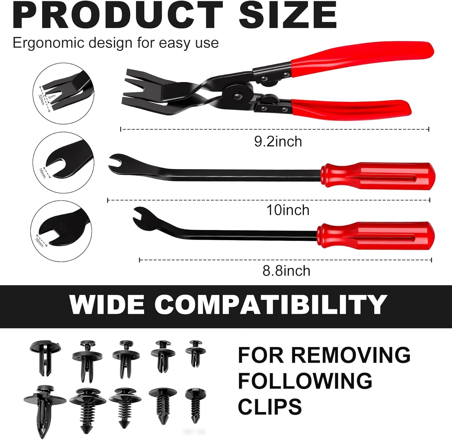 3 PCS Clip Removal Tool,Clip Pliers Fastener Remover,Car Trim Rivet Removal Pry Tool for Automotive Door Panel,Upholstery,Dashboard Red