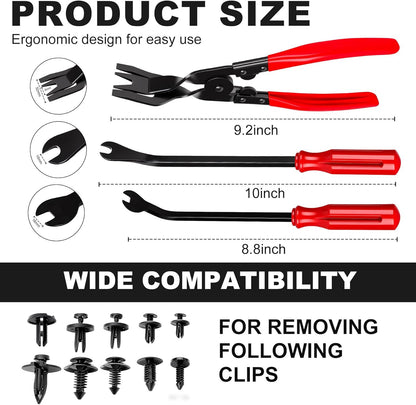 3 PCS Clip Removal Tool,Clip Pliers Fastener Remover,Car Trim Rivet Removal Pry Tool for Automotive Door Panel,Upholstery,Dashboard Red