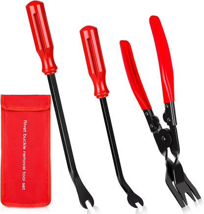 3 PCS Clip Removal Tool,Clip Pliers Fastener Remover,Car Trim Rivet Removal Pry Tool for Automotive Door Panel,Upholstery,Dashboard Red