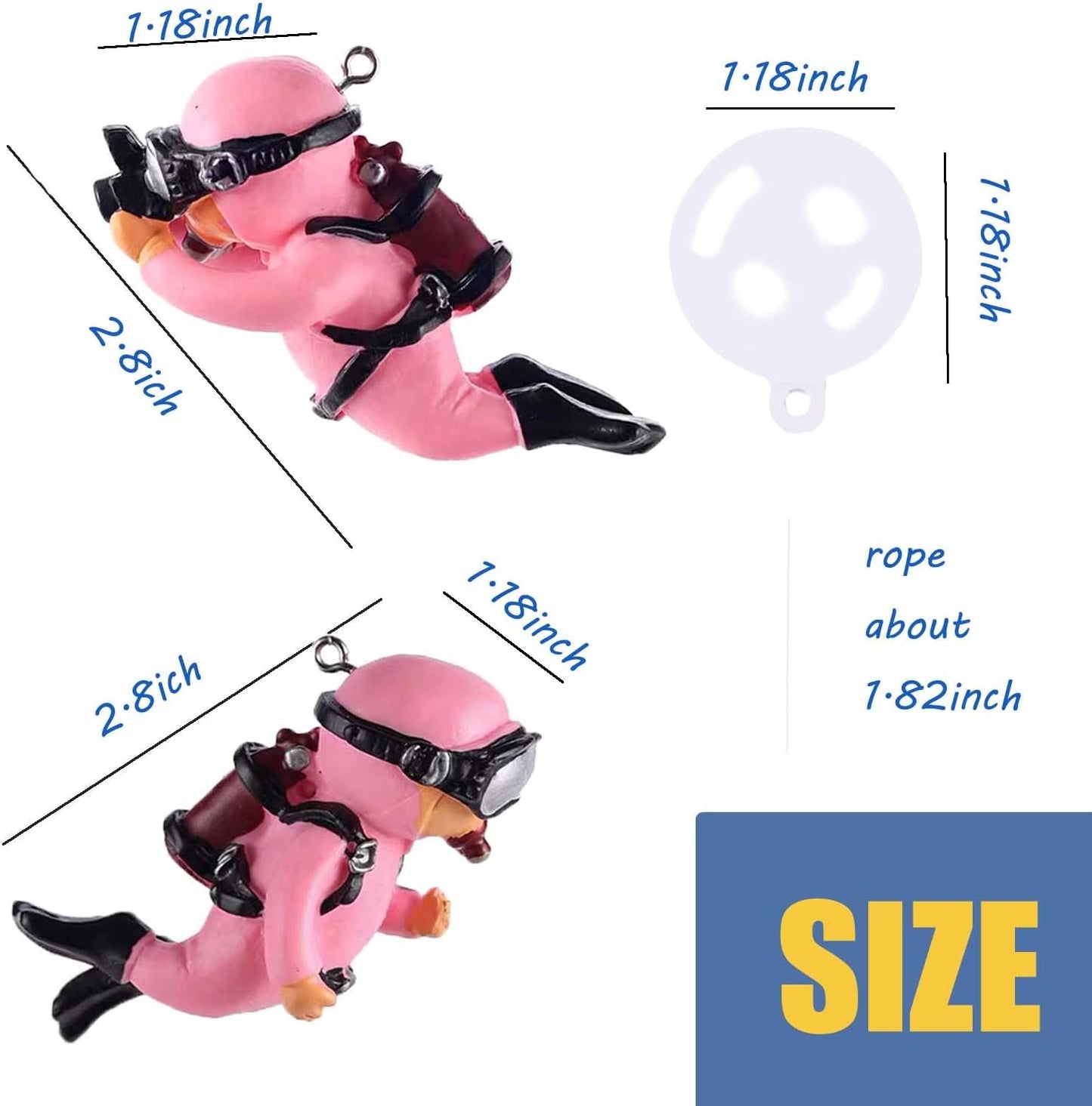 2-Pack Tank Decorations, Cute Little Diver, Aquarium Decoration Accessories Ornaments with Float Ball, Playmate for Tank Suitable for All Kinds of Fish and Tanks (Pink)