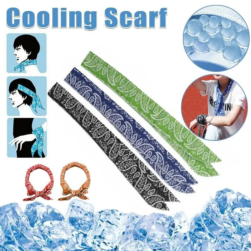 Outdoor Summer Ice Cooling Scarf Neck Wrap Headband Cooling Bandana Scarf Sports Headband Towel Wristband Sun Protection Scarf