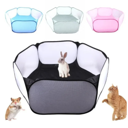 Transparent Portable Pet Cage Tent Dog Cat Playpen Open Folding Yard Fence for Hamster Rabbit Guinea Pig Small Pet Cage