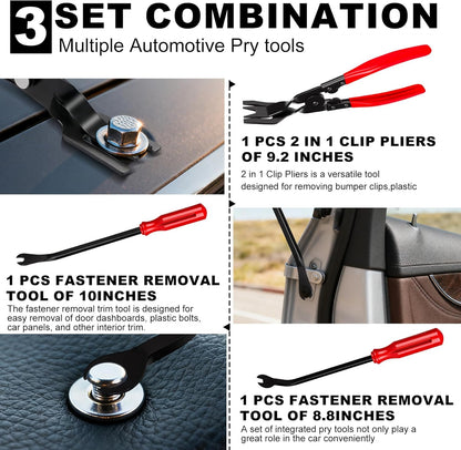 3 PCS Clip Removal Tool,Clip Pliers Fastener Remover,Car Trim Rivet Removal Pry Tool for Automotive Door Panel,Upholstery,Dashboard Red