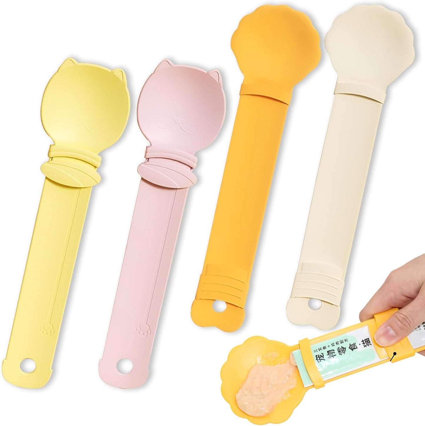 4 Pack Cat Strip Feeder Spoon Cat Wet Treats Dispense Spoon, Cat Stripe Squeeze Spoon, Pet Supplies Cat Food Spoon for Cat Liquid Snack Lickable Cat Feeding