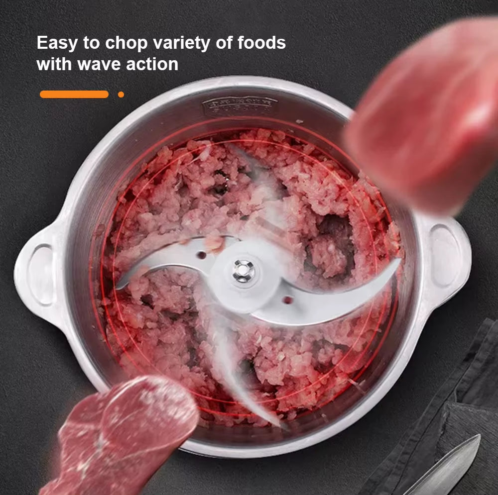 2 Speeds 500W Stainless Steel 2L Capacity Electric Chopper Meat Grinder Mincer Food Processor Slicer