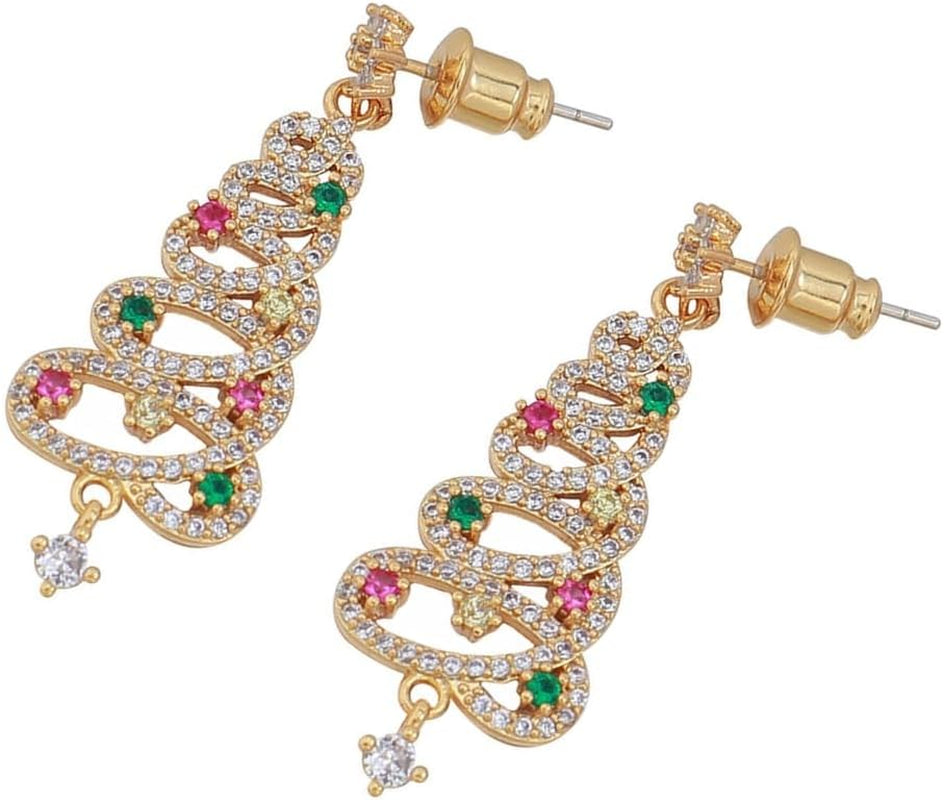 Trendy Zircon Christmas Tree Stud Earrings for Women Crystal Star Dangle Earring Ear Jewelry Wedding Party Eardrop Gift