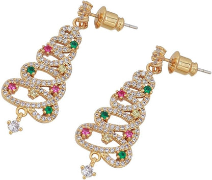 Trendy Zircon Christmas Tree Stud Earrings for Women Crystal Star Dangle Earring Ear Jewelry Wedding Party Eardrop Gift