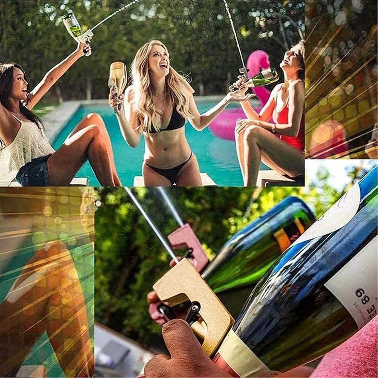 Champagne Gun，Champagne Gun for Parties - Lightweight Plastic Sprayer with Adjustable Rubber Plug，Portable &Safe Beer Shooter for Birthdays, Weddings，Easy Clean & Reusable(Gold)