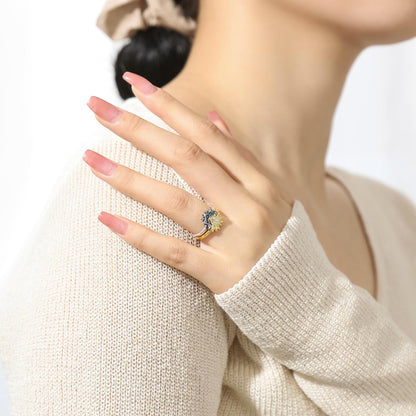 Celestial Sun and Moon Ring Set, Sparkling Sun Ring/Blue Moon Ring with 14K Gold/Silver Plating, Friendship Promise Ring, Stackable Celestial Rings, Gift for Women