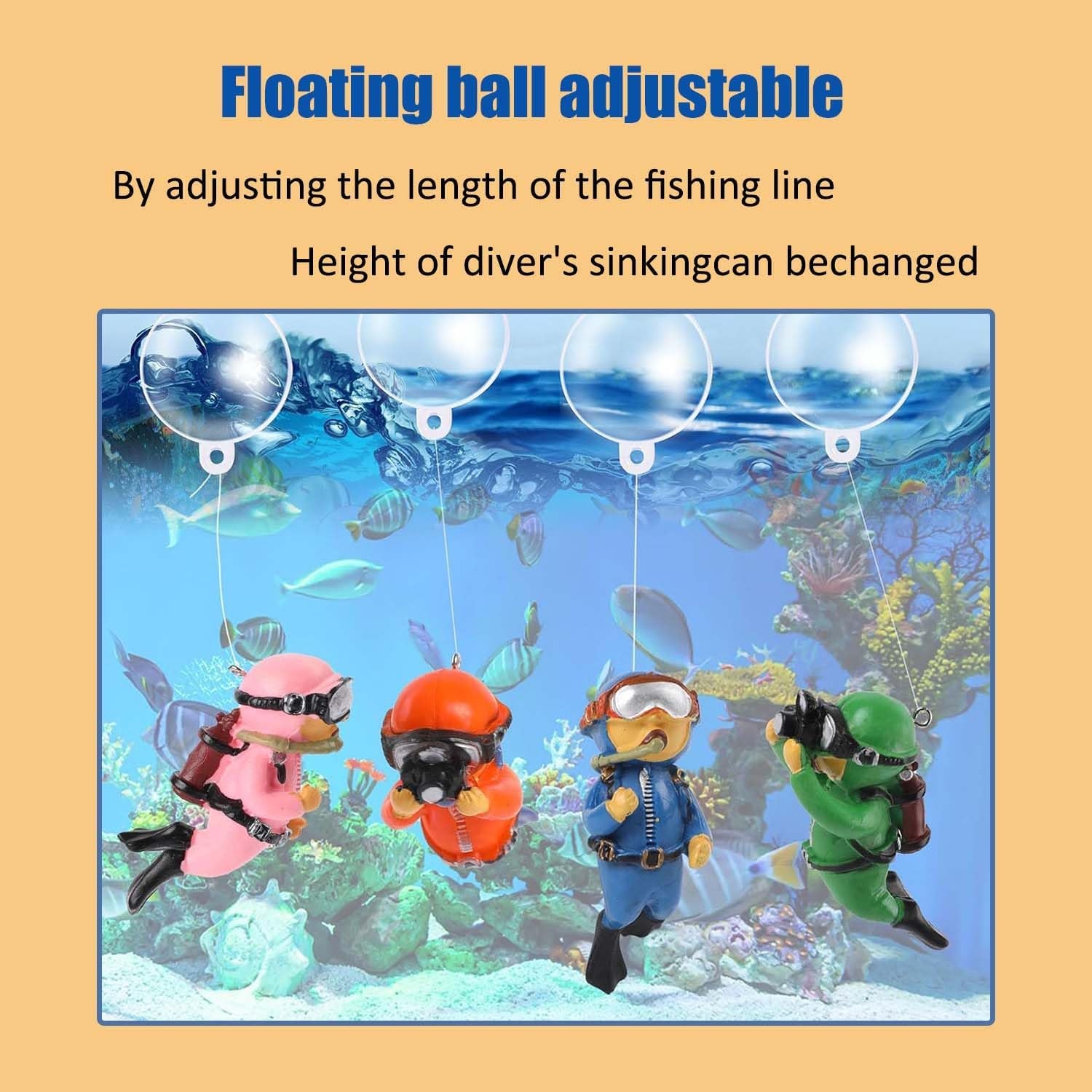 2-Pack Tank Decorations, Cute Little Diver, Aquarium Decoration Accessories Ornaments with Float Ball, Playmate for Tank Suitable for All Kinds of Fish and Tanks (Pink)