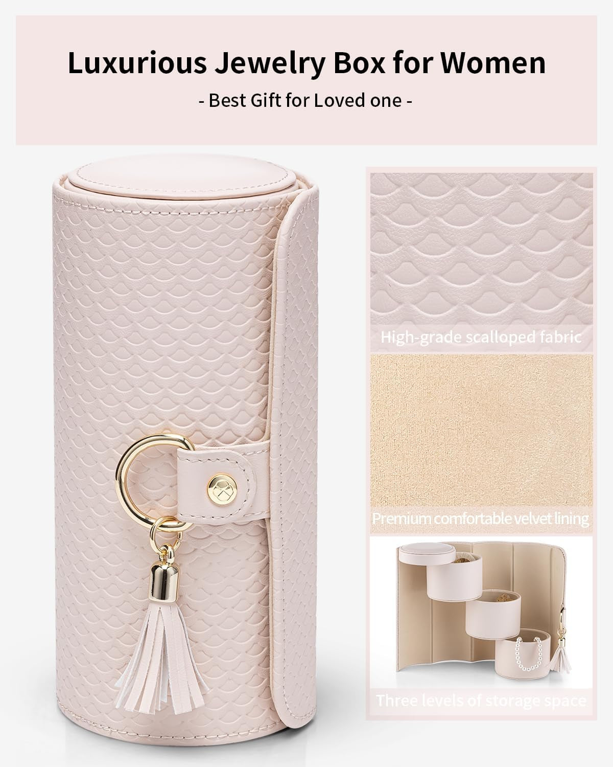 Jewelry Box for Mothers Day Gifts, Travle Jewelry Organizer, Bridal Shower, Bridesmaid Gifts for Wedding Day, Bridesmaid Proposal Gifts, Travel Jewelry Case - Light Pink