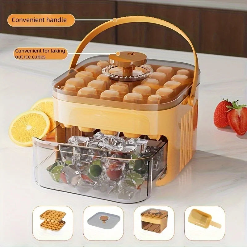 Asuwei 50-Cube Ice Maker Extra Large, Double-Layer Tray with Lid, Food-Safe Material, Easy Ice Release, Ideal for Parties Drinks