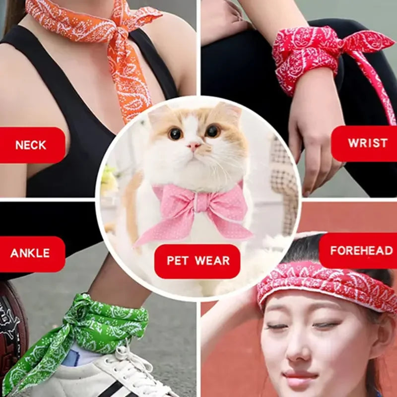 Outdoor Summer Ice Cooling Scarf Neck Wrap Headband Cooling Bandana Scarf Sports Headband Towel Wristband Sun Protection Scarf