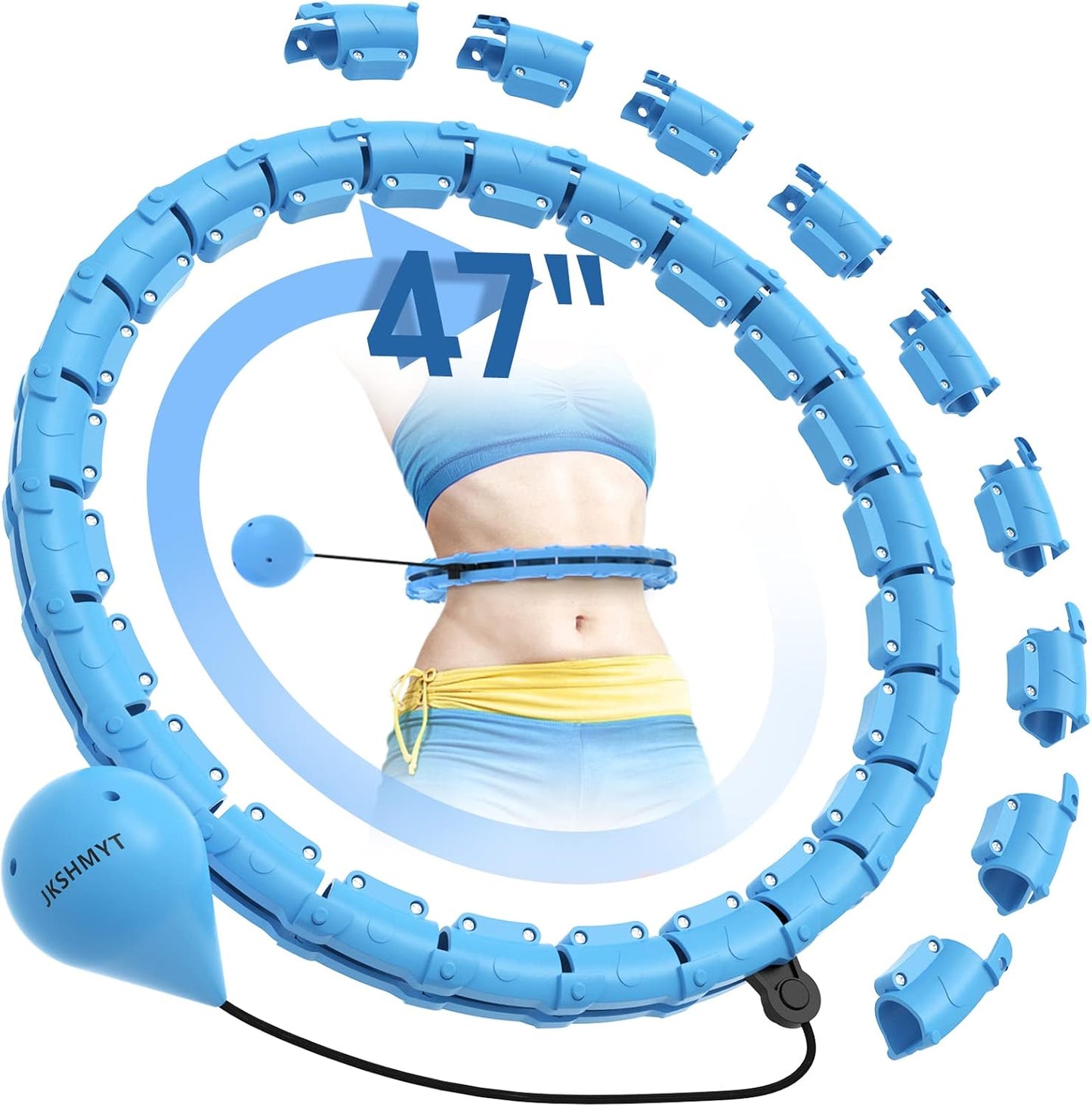 Weighted Hula Circle Hoops for Adults Weight Loss, Infinity Fitness Hoop plus Size 47 Inch, 24 Detachable Links, Exercise Hoop Suitable for Women and Beginners