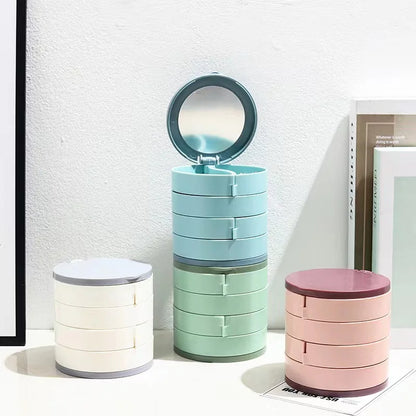Rotating Four-Layer Jewelry Box Necklace Earrings Ring Bracelet Storage Organizer Multilayer Compartment Storage Box with Mirror