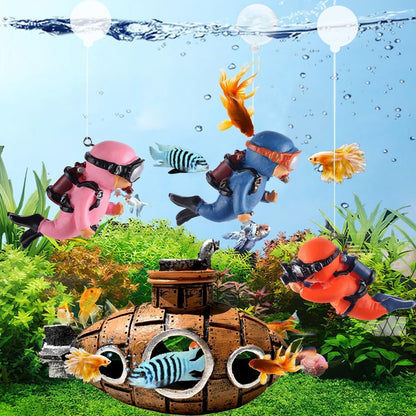 2-Pack Tank Decorations, Cute Little Diver, Aquarium Decoration Accessories Ornaments with Float Ball, Playmate for Tank Suitable for All Kinds of Fish and Tanks (Pink)