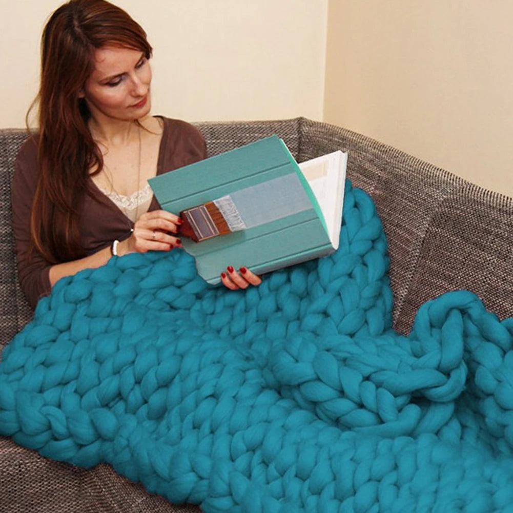 Hand Knitted Throw Blanket Thick Bulky Knitting Yarn Soft Warm Sleep Cover Mat