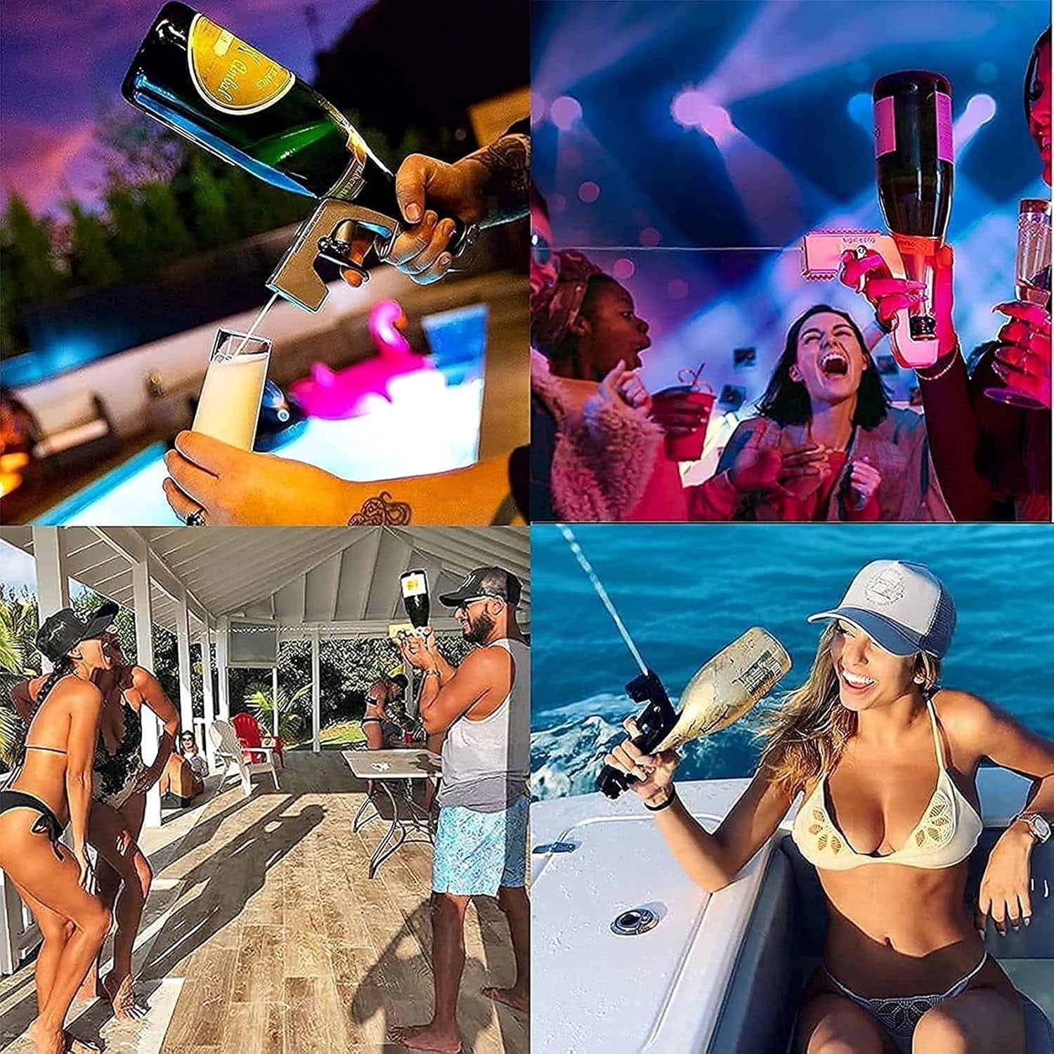 Champagne Gun，Champagne Gun for Parties - Lightweight Plastic Sprayer with Adjustable Rubber Plug，Portable &Safe Beer Shooter for Birthdays, Weddings，Easy Clean & Reusable(Gold)