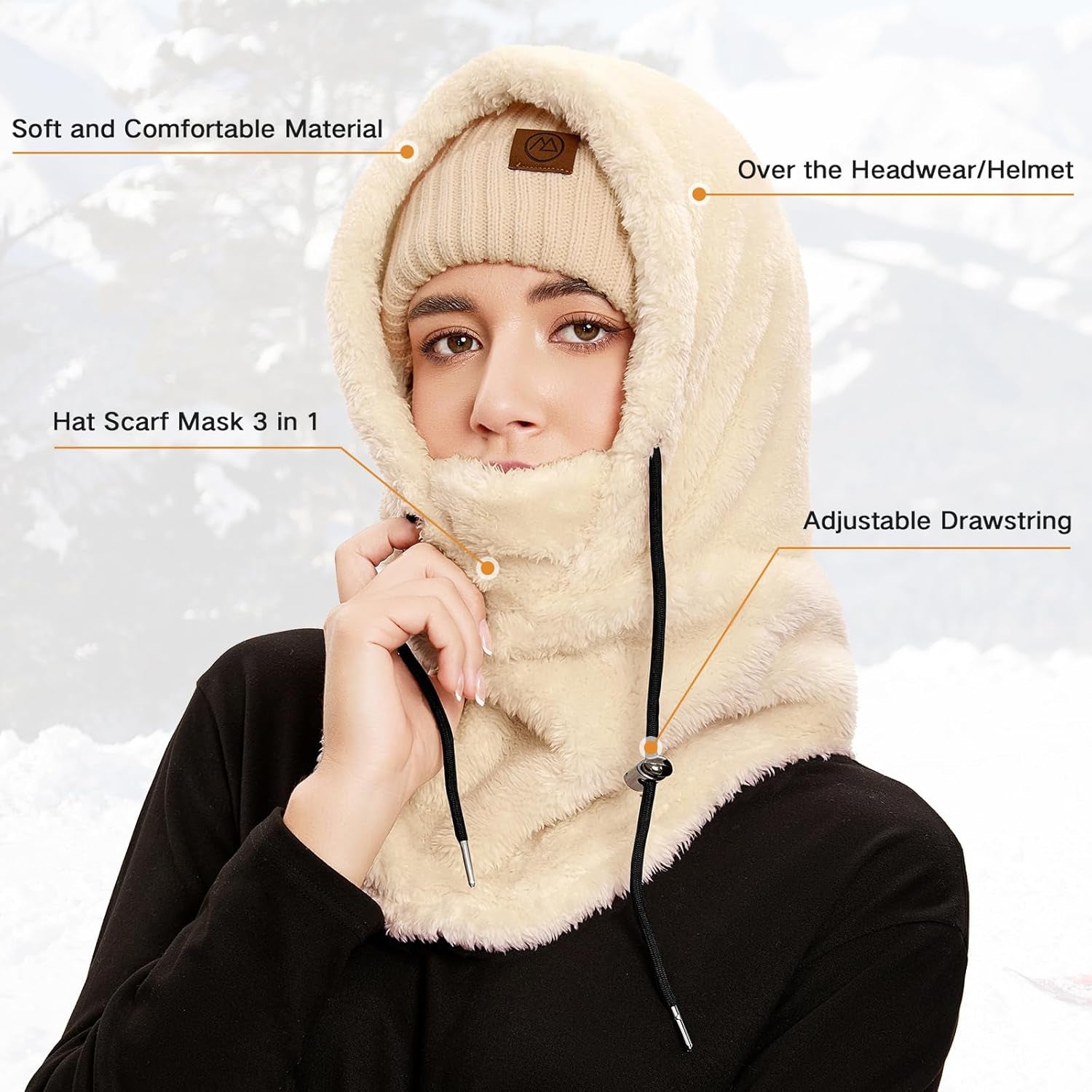 Fleece Balaclava Fuzzy Ski Mask for Women Warm Winter Hats for Women Ski Face Cover Integrated Ear Protection Windproof