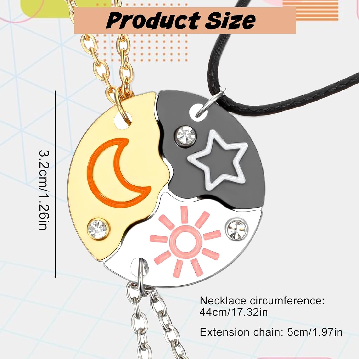 BFF Necklace for 3, Sun Moon Star Puzzle Matching Pendants Cute Friendship Necklaces Jewelry for Women Best Friends Sisters