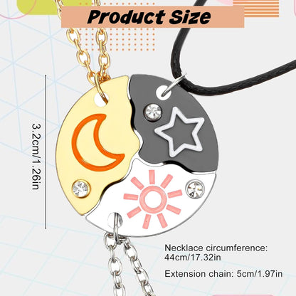 BFF Necklace for 3, Sun Moon Star Puzzle Matching Pendants Cute Friendship Necklaces Jewelry for Women Best Friends Sisters