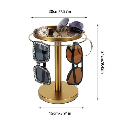360° Rotating Glasses Stand Organizer Stainless Steel with Tray Eyeglass Display Rack Easy to Install Removable