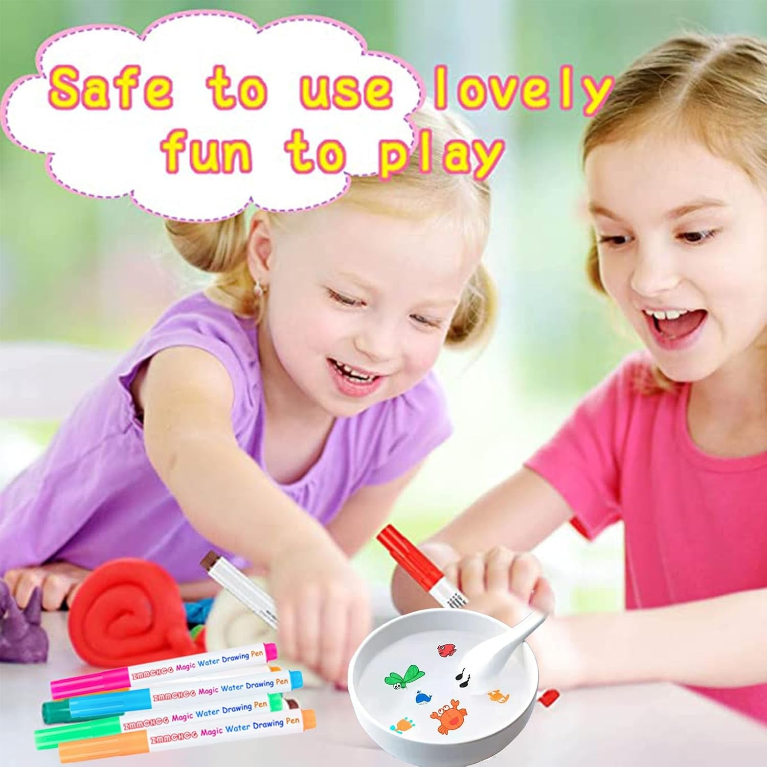 Kiddies Create Magical Floating Drawings Bundle, Magical Drawing Pens for Kids Water, Magic Water Painting Pen Set for Tattoos, DIY Art Ink Marker Kit with Spoons & Towel, Boys Girls Children'S Gifts