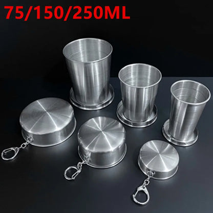 75/150/250ML Stainless Steel Folding Cup Camping Cookware Retractable Cup Teacups Teaware Camp Utensils Tableware Folded Cup New