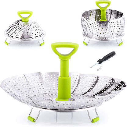Zulay Adjustable Vegetable Steamer Baskets for Cooking - Foldable Steamer Basket (5.1" to 9") - Expandable Vegetable Steamer Basket Stainless Steel Fits Various Size Pots, Pans, & Pressure Cookers
