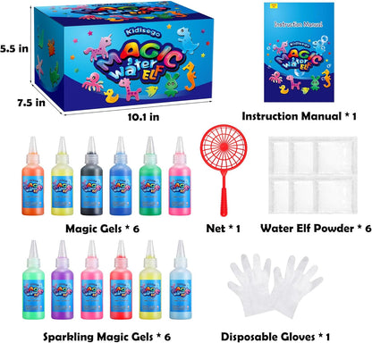 Aqua Fairy Water Gel Kit for Kids, Magic Water Elf Toy Kit with 12 Colors 18 Molds 6 Pack of Magic Powder, Crate Your Own Magic Elf Kit Water Pets Craft Kits for Kids