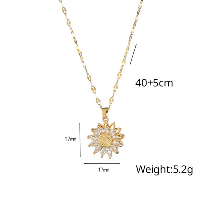 Shiny Rotatable Sunflower Daisy Pendant Necklaces for Women Girls Sweet Stainless Steel Chain Jewelry Accessories Gifts
