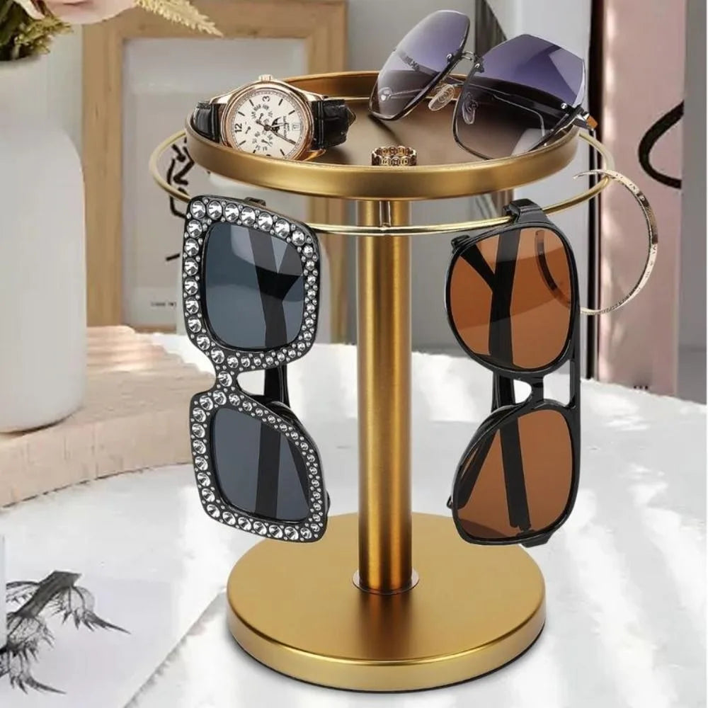 360° Rotating Glasses Stand Organizer Stainless Steel with Tray Eyeglass Display Rack Easy to Install Removable