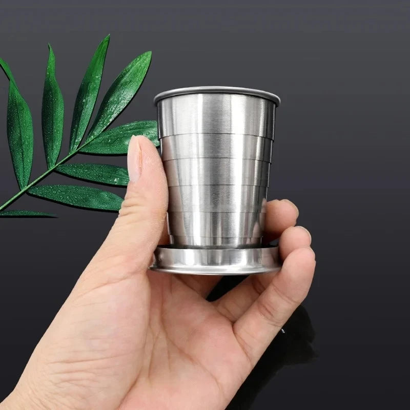 75/150/250ML Stainless Steel Folding Cup Camping Cookware Retractable Cup Teacups Teaware Camp Utensils Tableware Folded Cup New