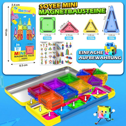 Mini Magnetic Tiles Travel Toddler Toys with Metal Tin Portable STEM Building Kids Toys for 3 4 5 6 7 8+ Years Old Boys & Girls & Birthday Gifts