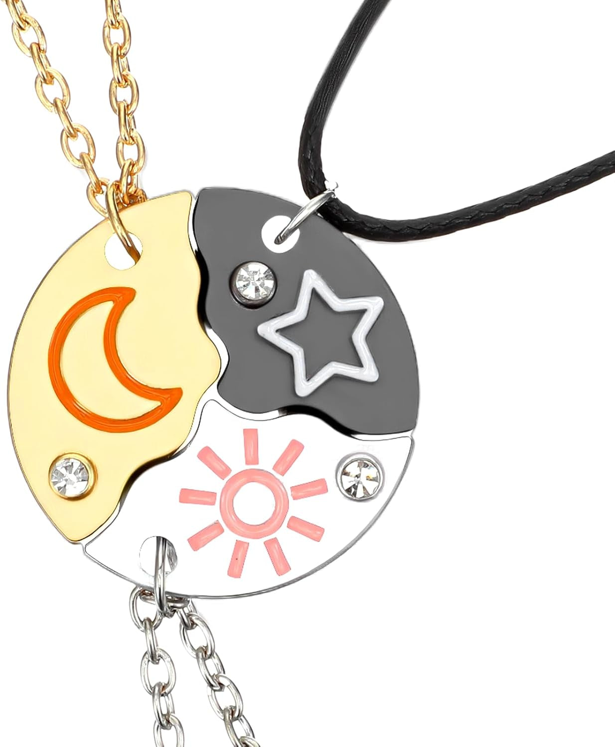 BFF Necklace for 3, Sun Moon Star Puzzle Matching Pendants Cute Friendship Necklaces Jewelry for Women Best Friends Sisters