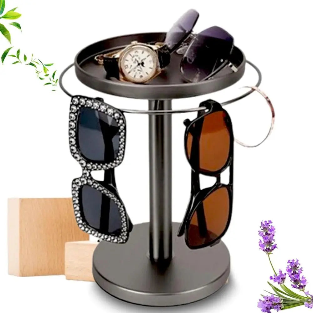 360° Rotating Glasses Stand Organizer Stainless Steel with Tray Eyeglass Display Rack Easy to Install Removable