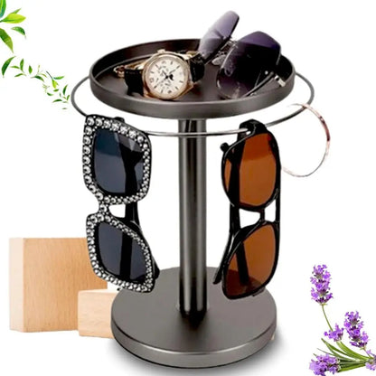 360° Rotating Glasses Stand Organizer Stainless Steel with Tray Eyeglass Display Rack Easy to Install Removable