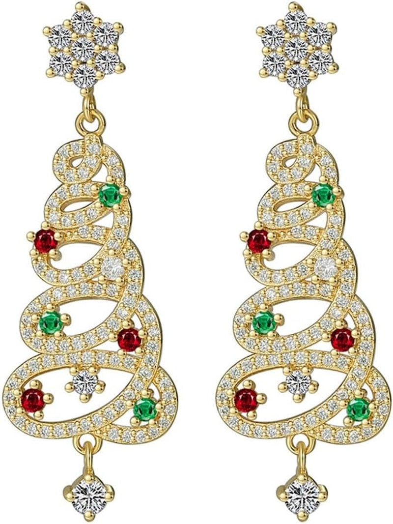 Trendy Zircon Christmas Tree Stud Earrings for Women Crystal Star Dangle Earring Ear Jewelry Wedding Party Eardrop Gift