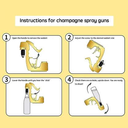Champagne Gun，Champagne Gun for Parties - Lightweight Plastic Sprayer with Adjustable Rubber Plug，Portable &Safe Beer Shooter for Birthdays, Weddings，Easy Clean & Reusable(Gold)